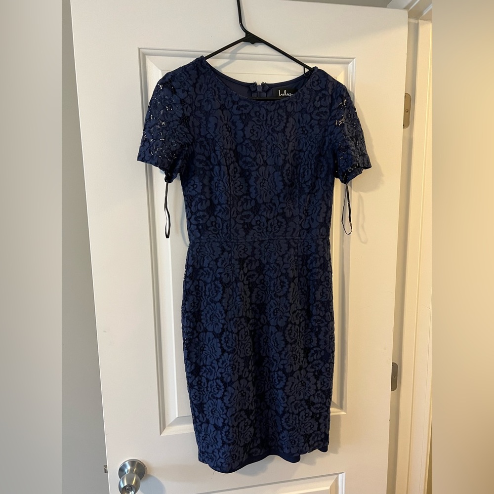 Dark Blue Dress - Floral Lace - L - Lulu’s